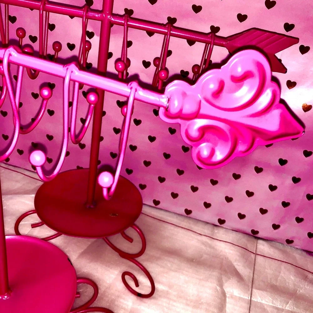 Pink Metal Jewelry Table Necklace & Earrings Rings Accessories Arrow Organizer